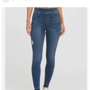 Spanx jeans leggings stretchy skinny pull on distressed medium wash large